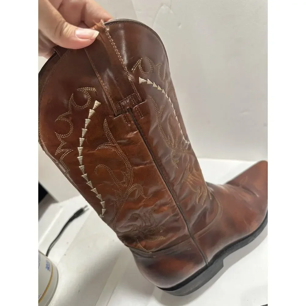 Pistolero Boots Engraved Leather Men’s Sz 7.5 Brown Cowboy Gorgeous‎
